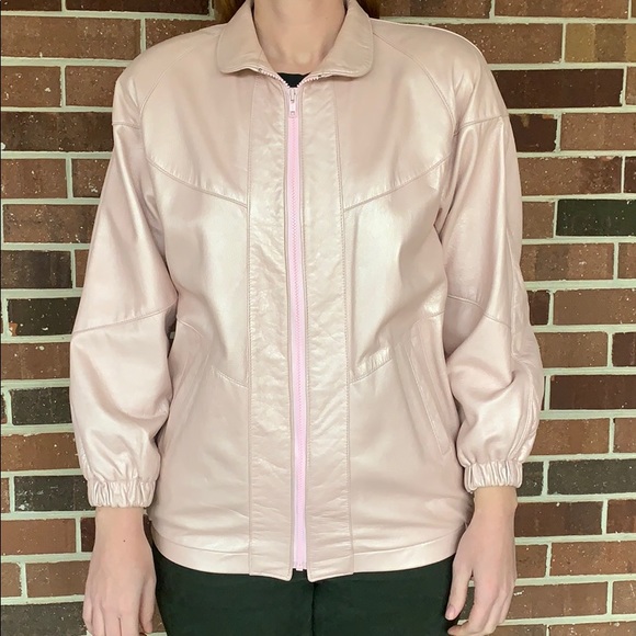 80s Pink Metallic Leather Jacket - Picture 1 of 5